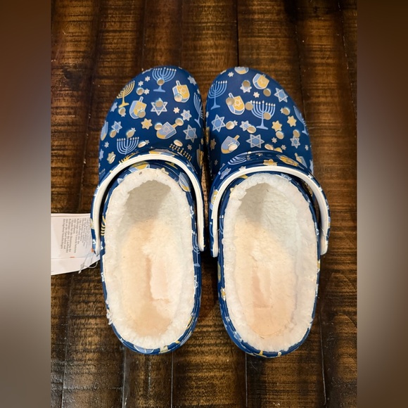 Blue Hanukkah Themed Crocs with Lining (Mens 10/ Womens 12) - Picture 1 of 5